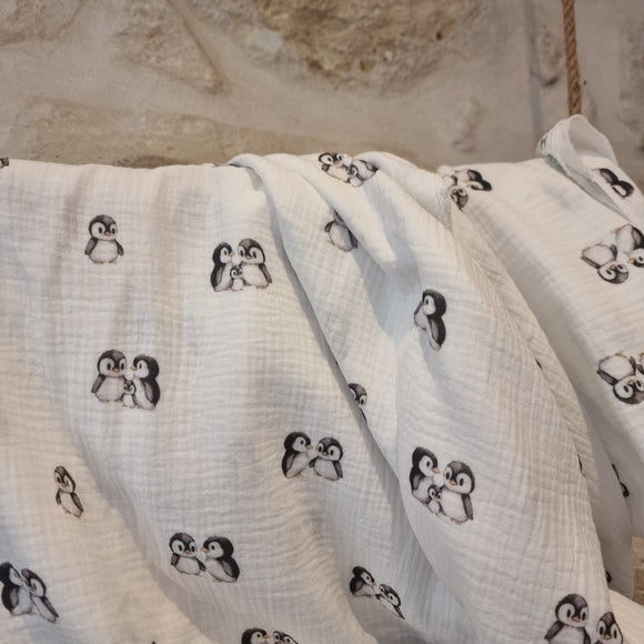Double gaze GOTS imprimé penguins, prix pour 50cm