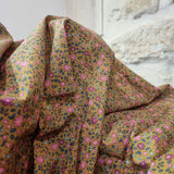 Tissu Popeline Coton – Motif Fleurs Havane et Rose