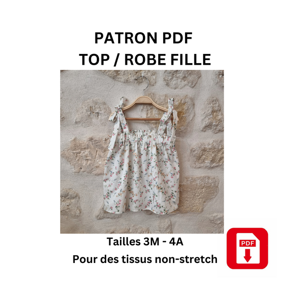Patron de couture BELLA, top/robe fille taille 3mois - 4ans, PDF